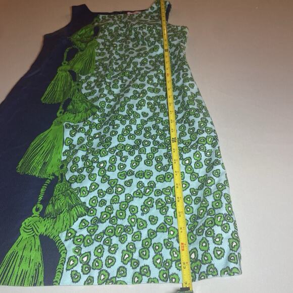 Lilly Pulitzer Sleeveless Shift Dress 4 S Green Navy Tassel Rope Animal Print - Picture 4 of 8